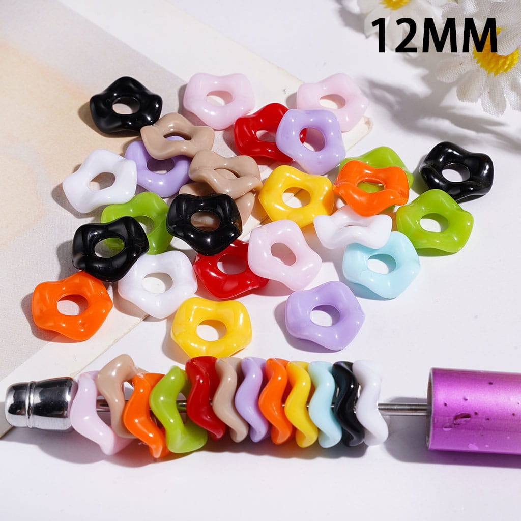Acrylic Spacer Beads w Wavy Scalloped Hollow, 12MM, Multi-Color Random Mix