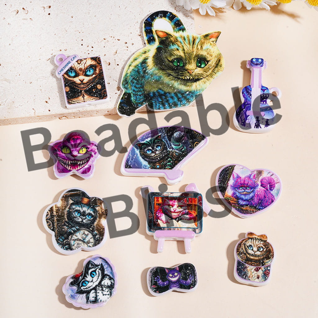 Acrylic Beads for Pendants Laughing Cat Character Series, Various Shape Random Mix