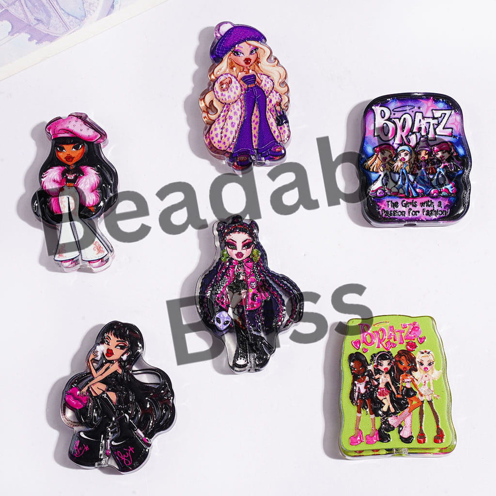 Acrylic Beads Gothic Style Doll in Purple Series, Random Mix