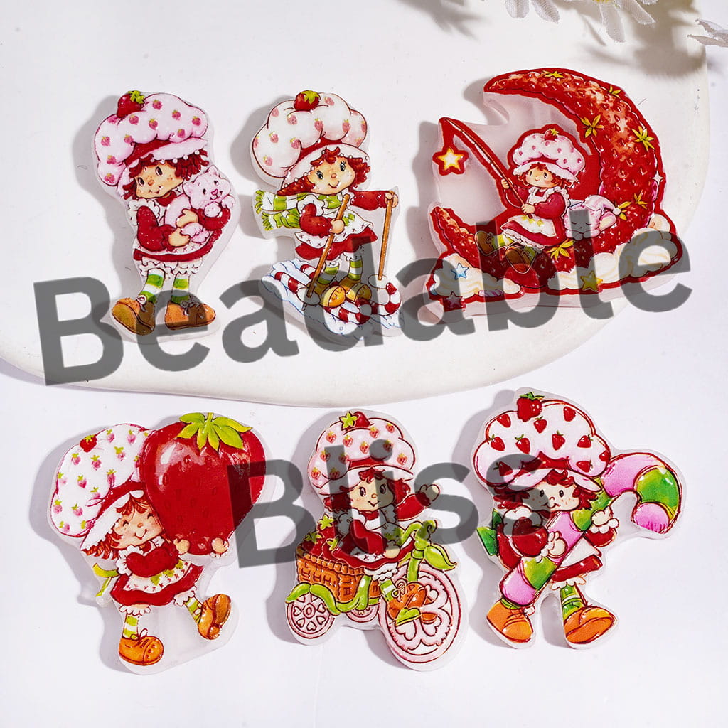 Acrylic Beads Various Style Berry Girl Character in Red Pink Series, Random Mix