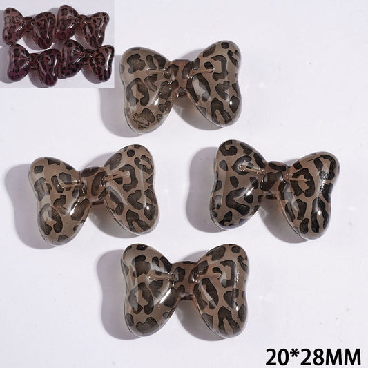 Light Brown Bowtie with Jaguar Prints and Color Changing Acrylic Beads, 20*28MM