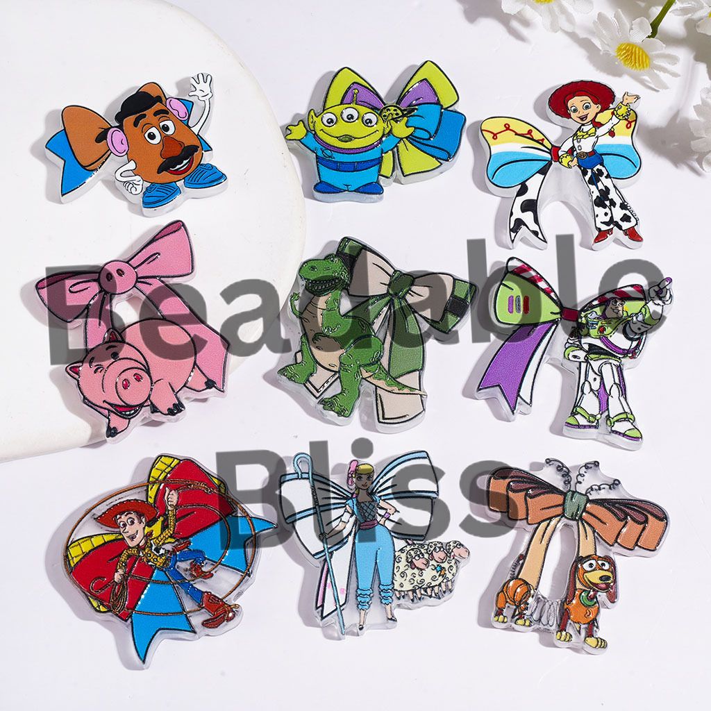 Acrylic Beads with Toy Adventure Character Pattern and Bowtie, Random Mix
