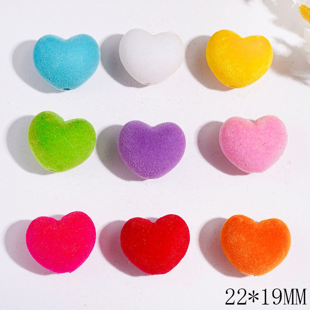Heart Acrylic Beads Flocked Fluffy Finish, 22*19MM, Multi-Color, Random Mix
