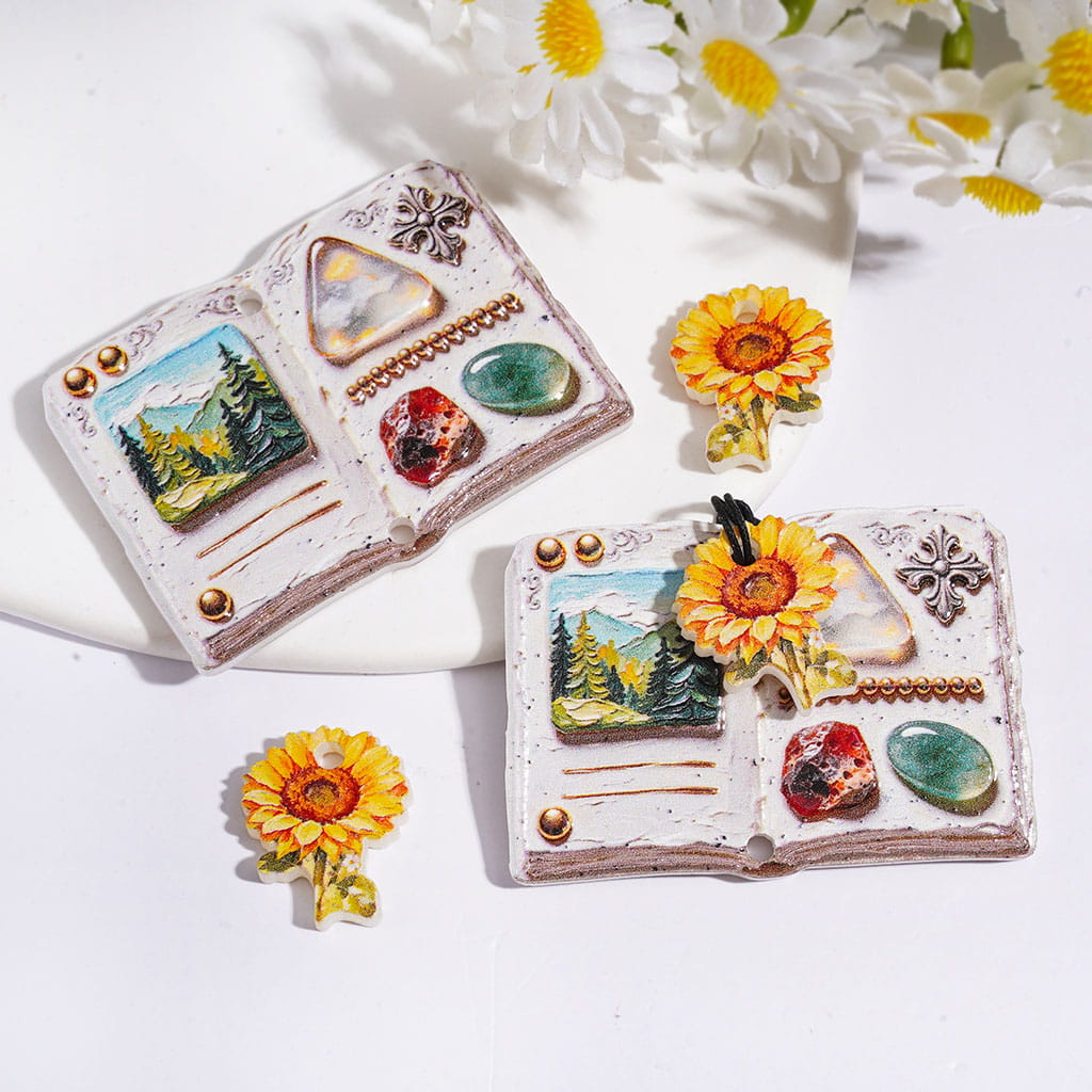 Acrylic Pendants Natural Scenery Book and Sunflower, Random Mix (1 Bag Contains 10 Book  Pieces & Flower 10 Pieces)