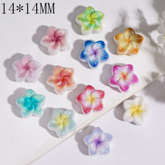 Acrylic Beads UV Coating Five-Pointed Flower w Swirl Vein, 14*14MM, Multi-Color, Random Mix