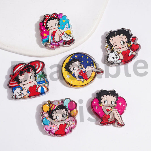 Semi-Clear Acrylic Beads Old Girl Character in Diverse Design, Random Mix