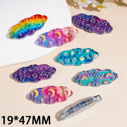 Cloud Acrylic Beads with Seashell Star Moon Rainbow, Three Holes, 19*47MM Multi-Color Random Mix