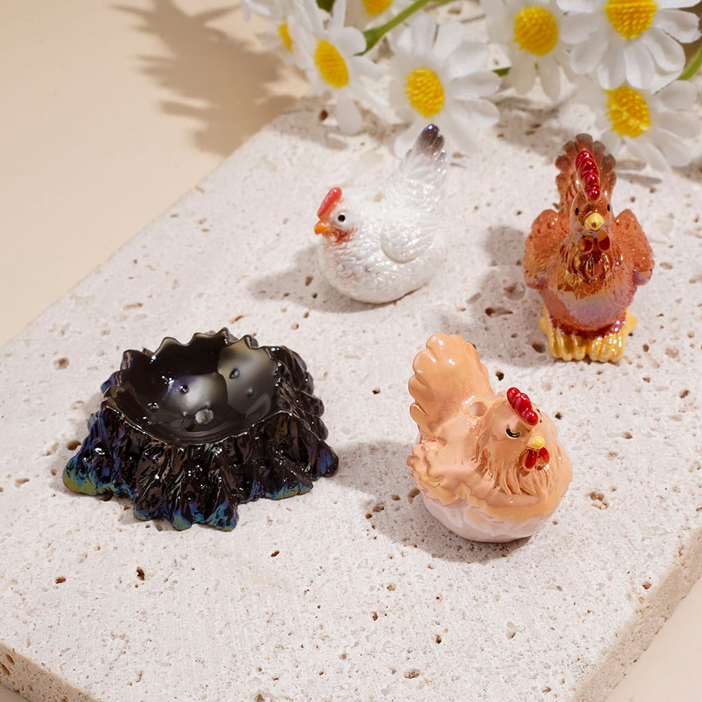 UV Coating Acrylic Beads Chicken Hen & Nest Design, Random Mix