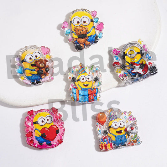 Friendly Yellow Banana Character in Diverse Style Acrylic Beads, Semi-Clear, Random Mix