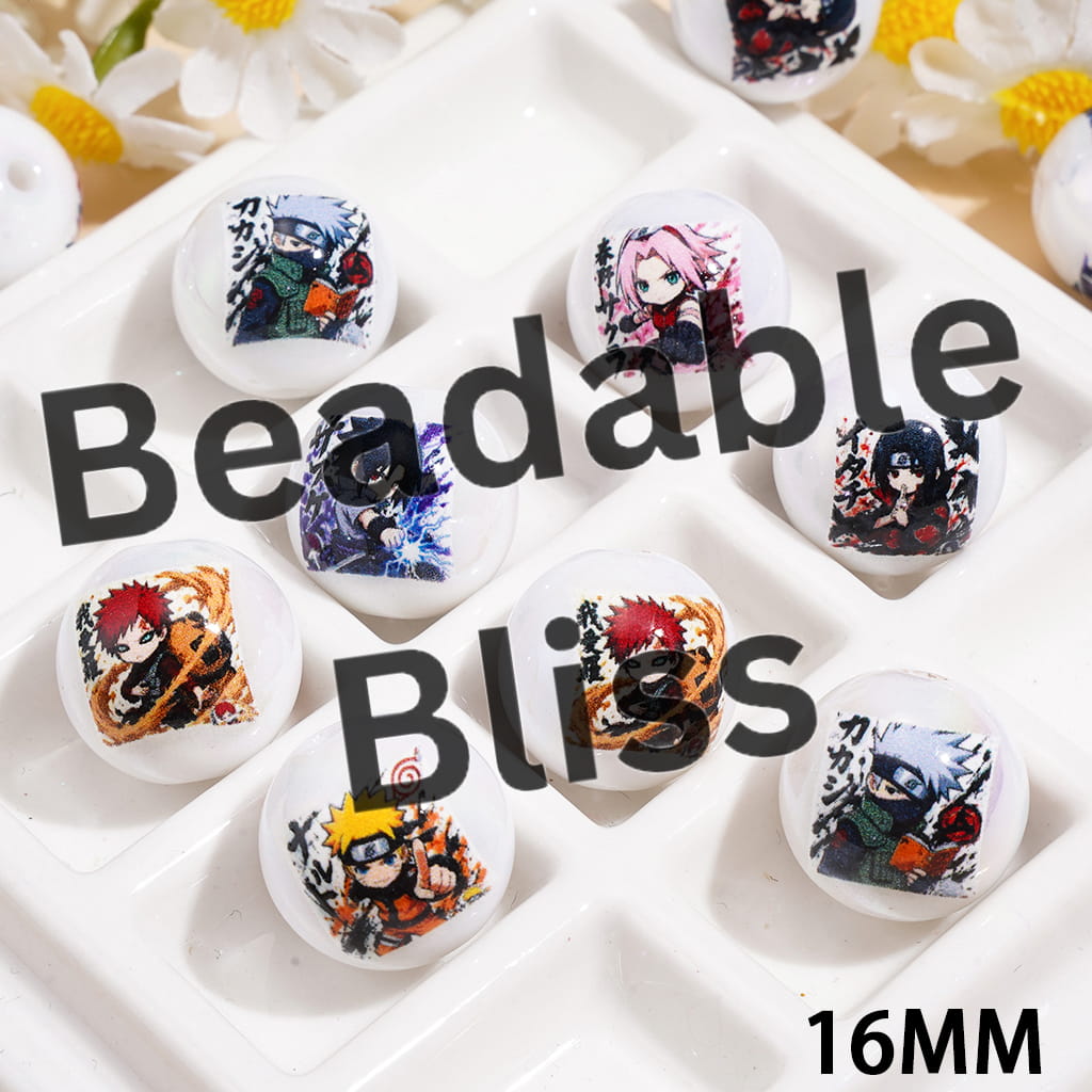 UV Coating Acrylic Beads for Bracelets w Japan Anime Fire Ninja Character Series, 16MM, Random Mix