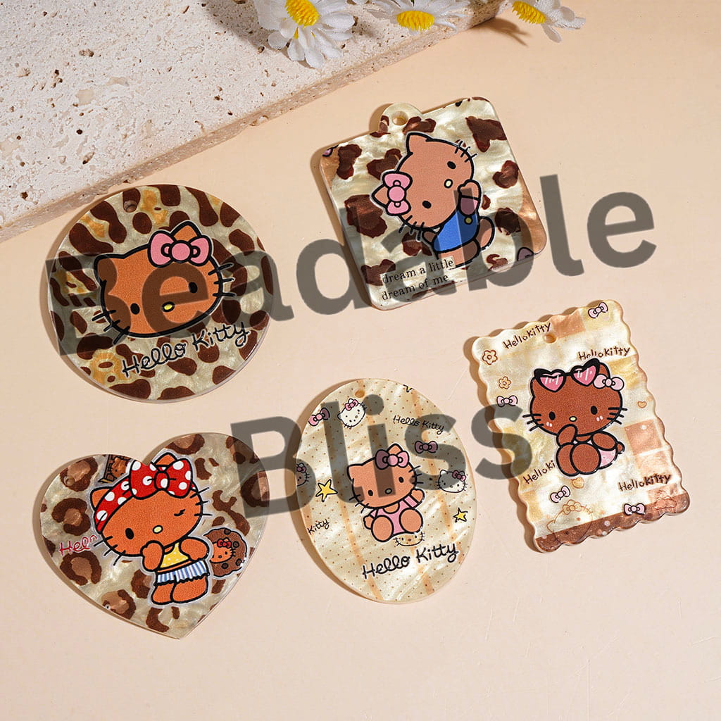 Acrylic Pendants Cute Cat Character with Tan Skin, Brown Series, Random Mix