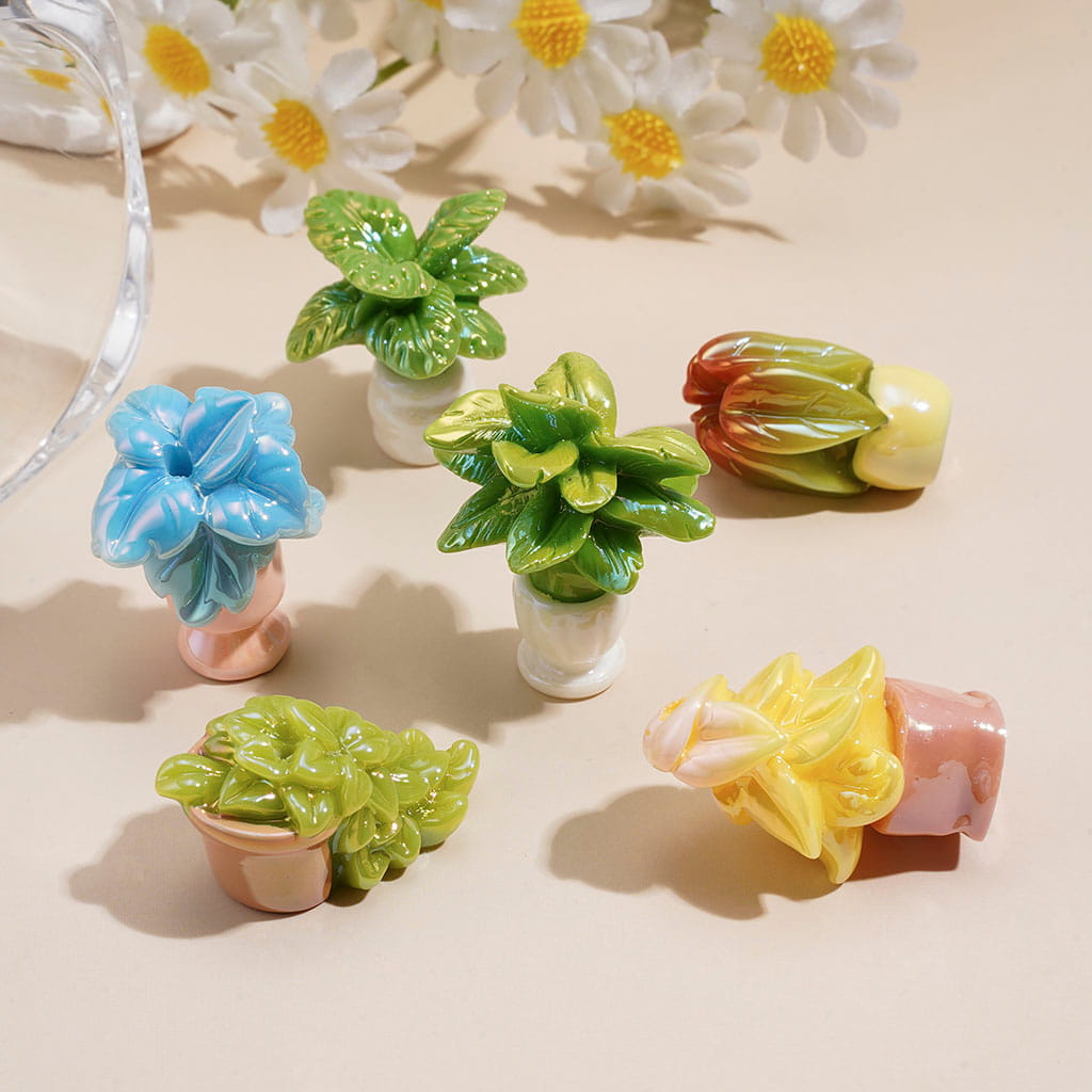 Acrylic Beads UV Coating Mini Potted Plant, Random Mix