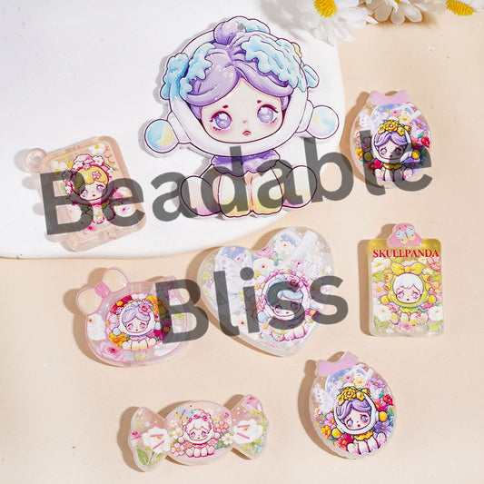 Acrylic Beads Pendants Listening Music Girl Character Series, Various Shapes Random Mix