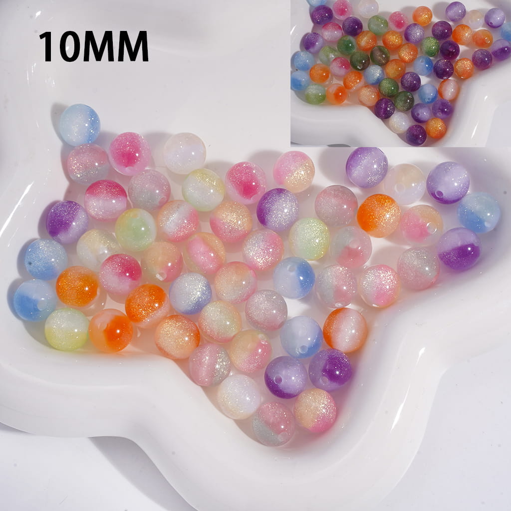 Acrylic Beads for Bracelets Color Changing with Glitter, Three Ombre Colors, 10MM, Random Mix