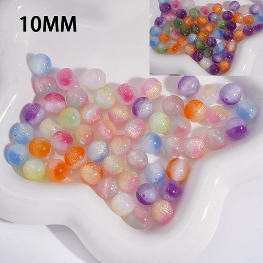 Acrylic Beads for Bracelets Color Changing with Glitter, Three Ombre Colors, 10MM, Random Mix