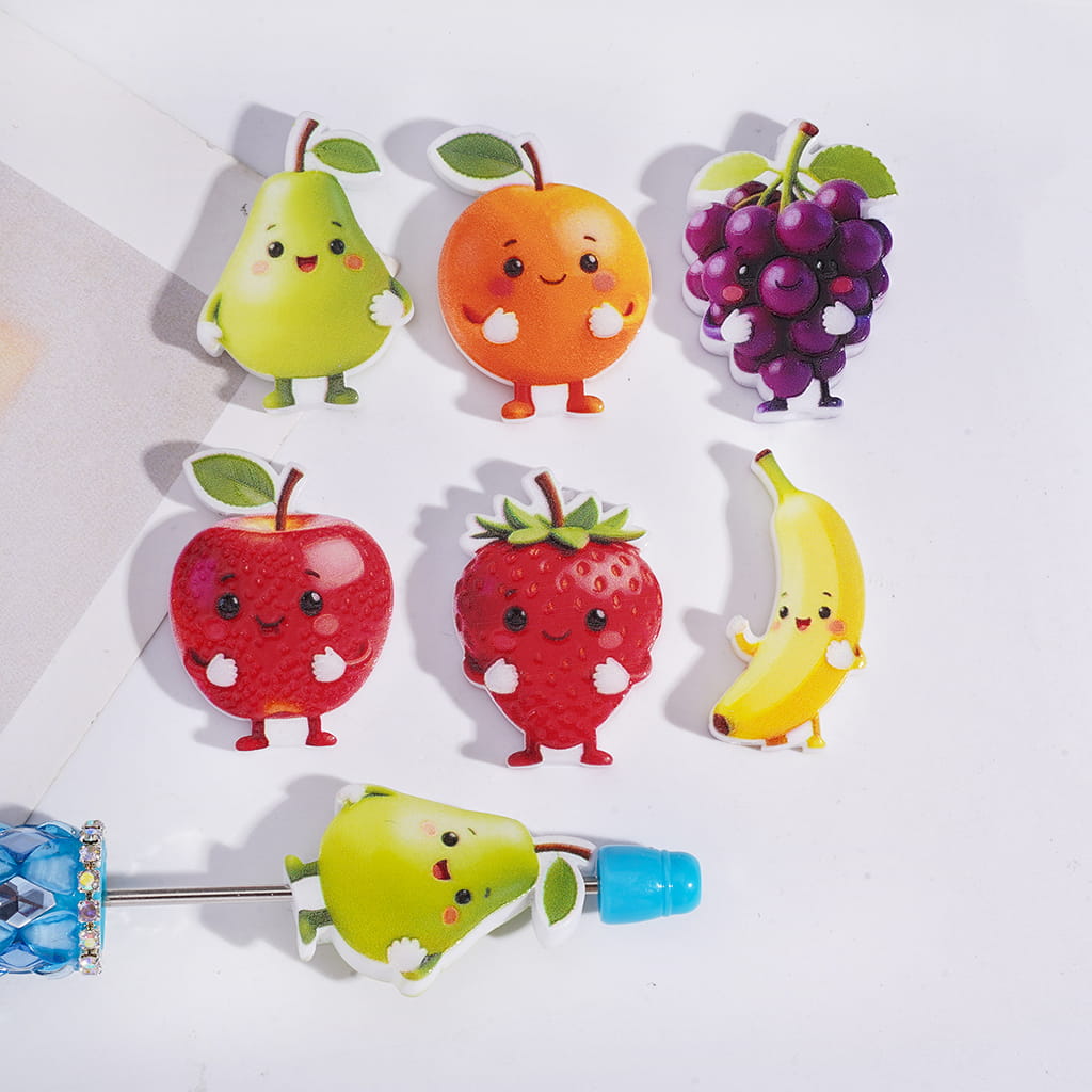 Acrylic Beads with Smiling Fruits Style, Random Mix