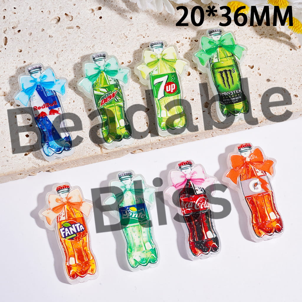 Acrylic Beads Soda Drinking Bottle Series with Bow, 20*36MM, Random Mix