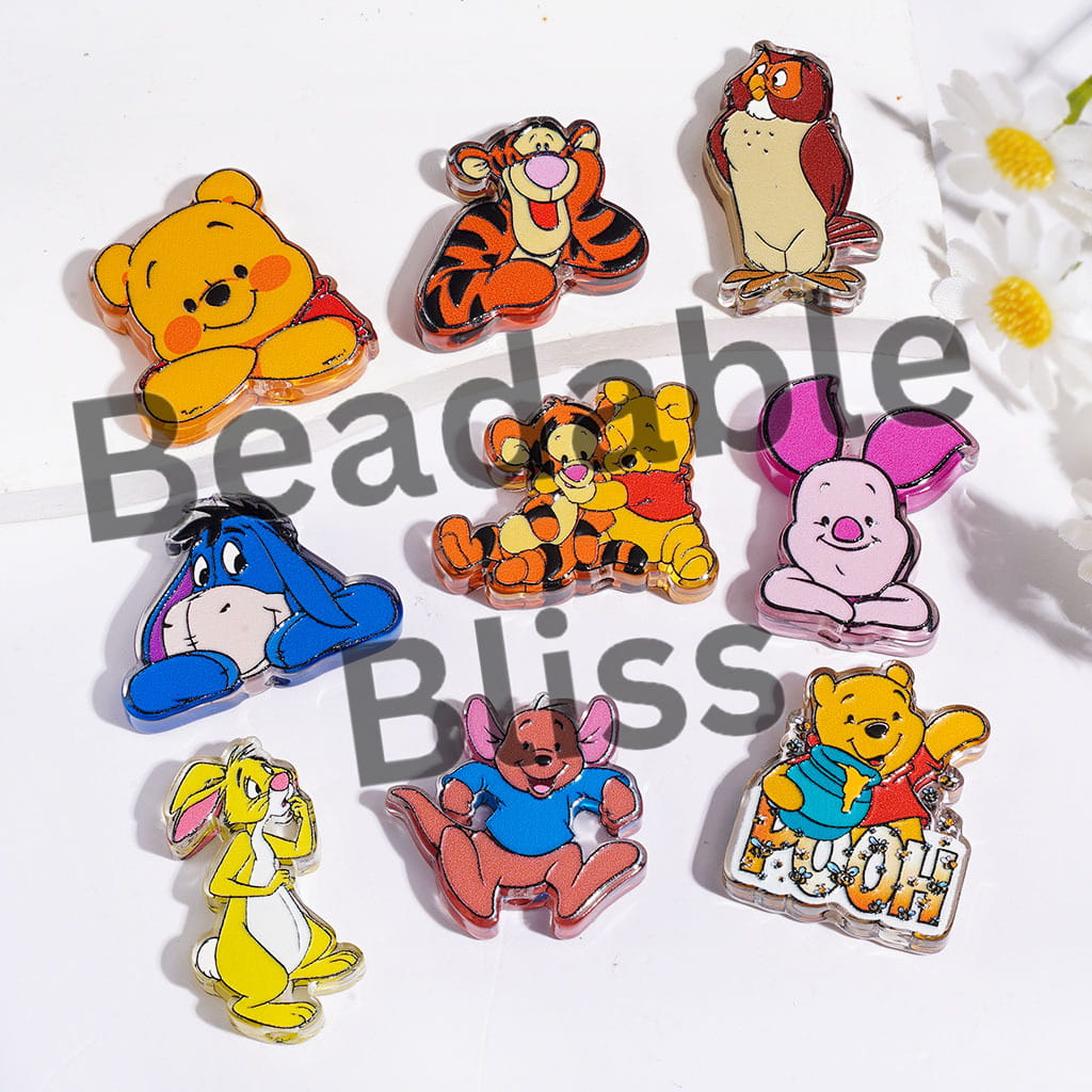 Honey Bear Pink Pig Donkey Tiger Eagle Bunny Kangaroo, Acrylic Beads Classic Animation Character,  Random Mix