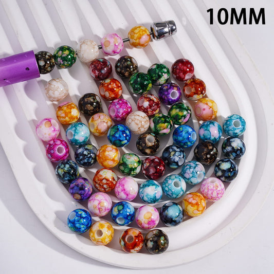 Acrylic Beads for Bracelets with Colorful Splash-Ink Spots, 10MM, Random Mix