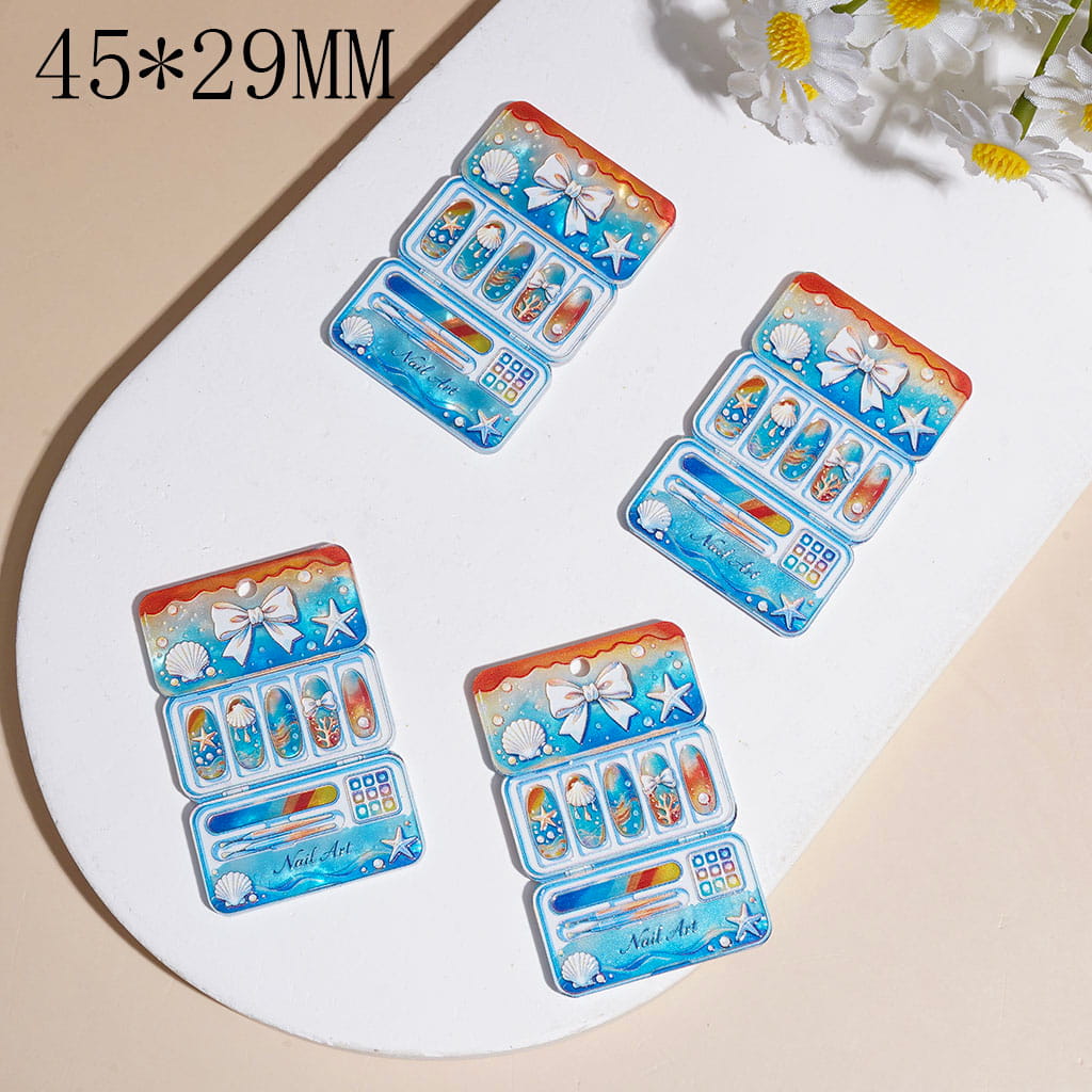 Acrylic Pendants with Starfish Shells Coral Bow, Blue Series, 45*29MM