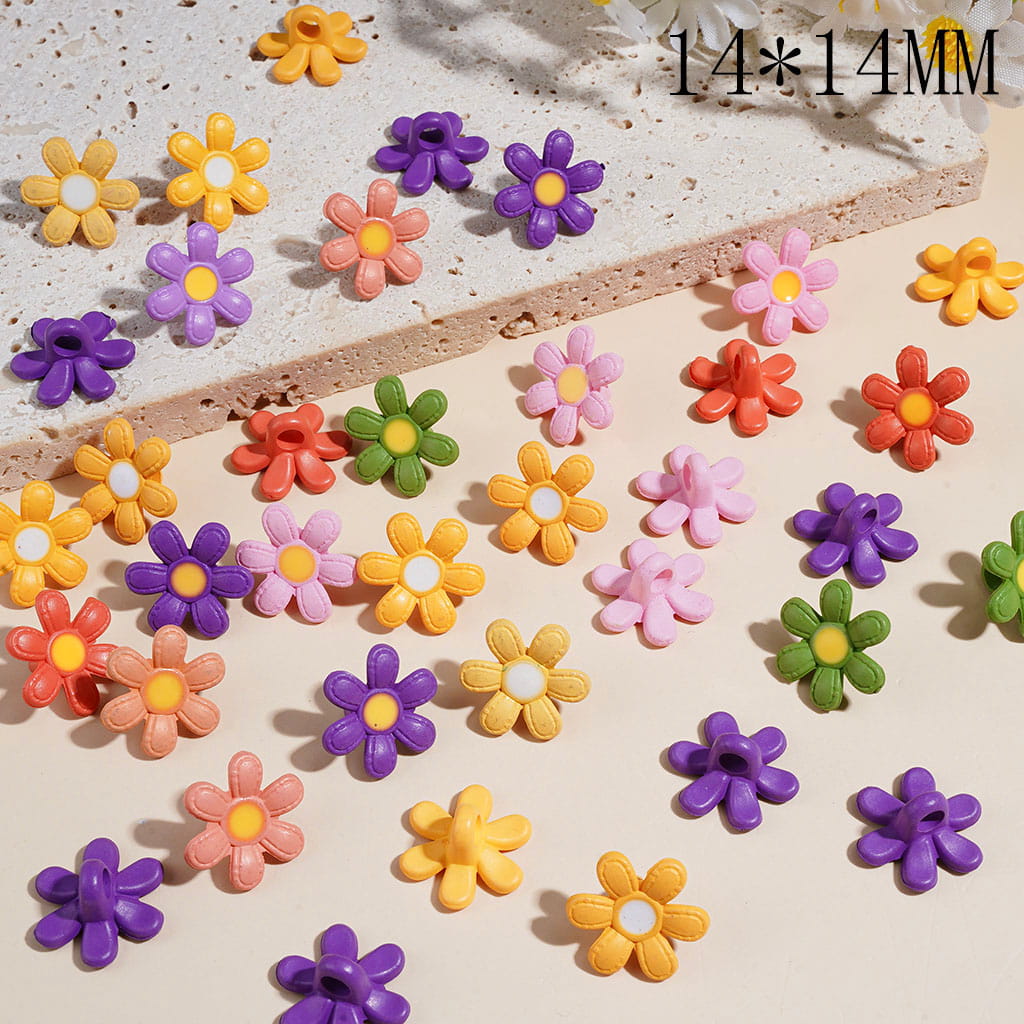 Acrylic Pendants Six-Petaled Flower, Macaron Colors Series, 14*14 MM Random Mix