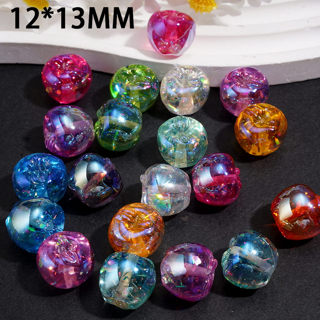 UV Coated Transparent Apple Shaped Acrylic Beads with Sequins, 12*13MM, Random Mix