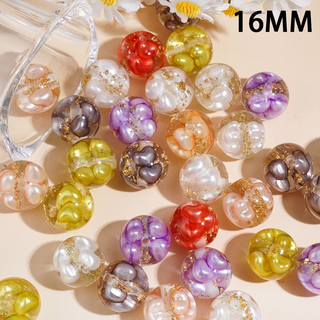 Acrylic Beads for Bracelets Hearts and Gold Foil Paper Insides, 16MM Muti Colors Random Mix