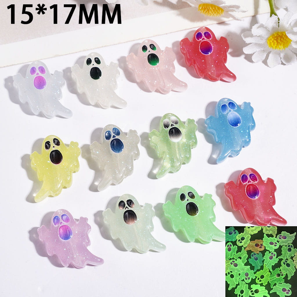 Luminous Acrylic Beads Ghost with Glitter, 15*17MM Multi-Color Random Mix