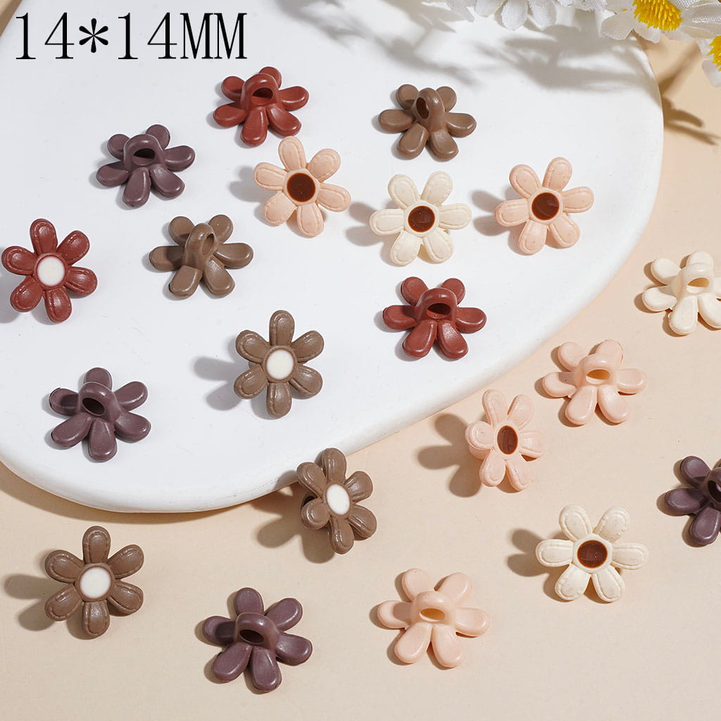 Acrylic Pendants Six-Petaled Flower in Warm Brown Series, 14*14 MM Random Mix