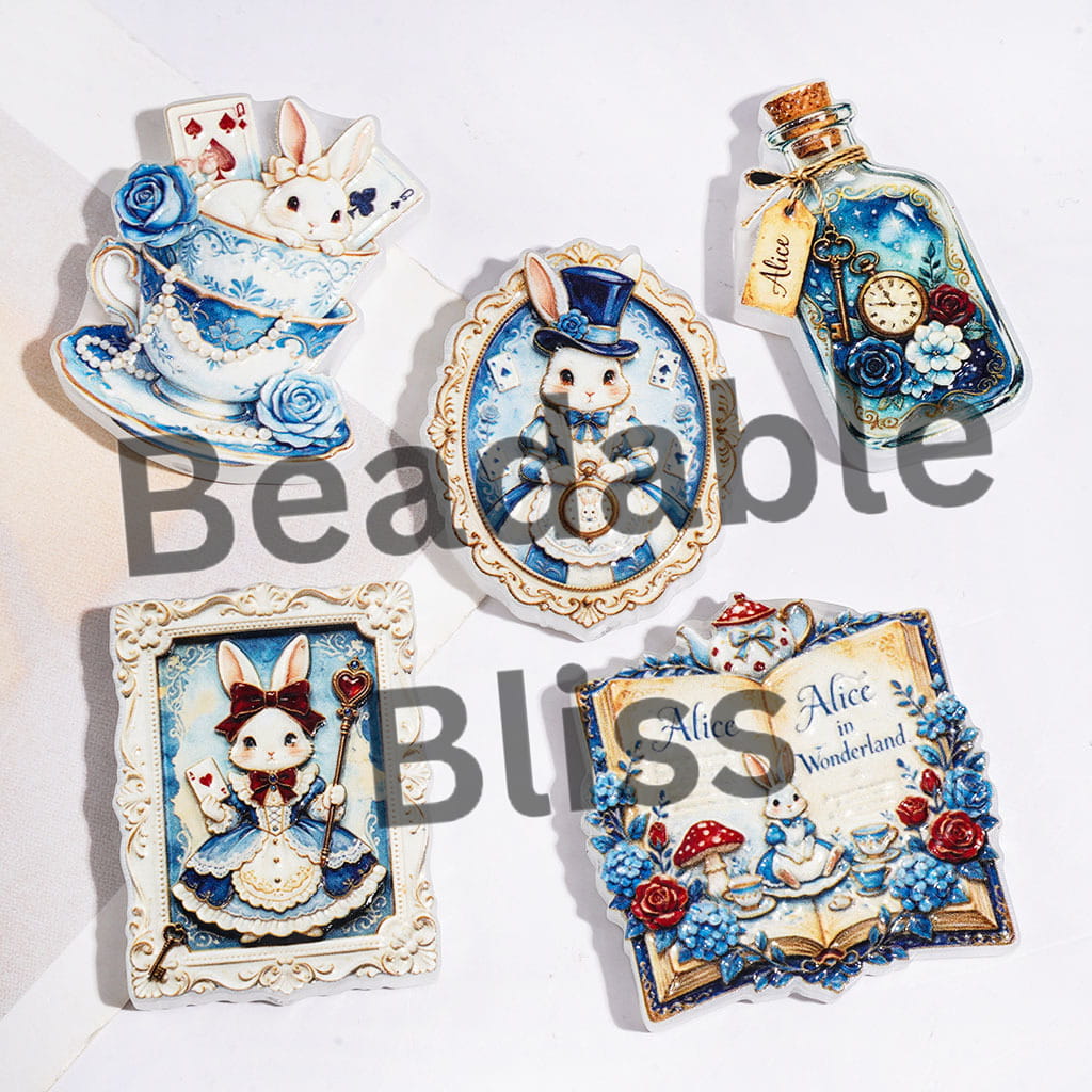 Magician Rabbit Holding Hand Staff and Poker Acrylic Beads, Random Mix