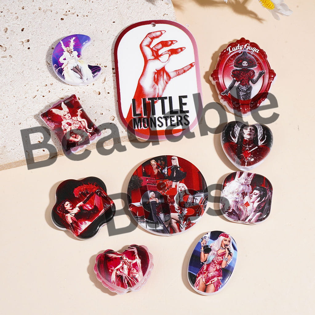 Acrylic Beads for Pendants American Singer in Red Series, Varies Shapes Random Mix