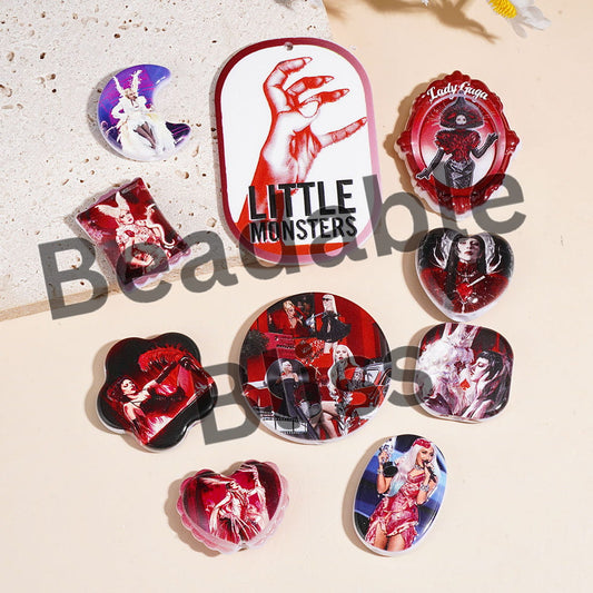 Acrylic Beads for Pendants American Singer in Red Series, Varies Shapes Random Mix