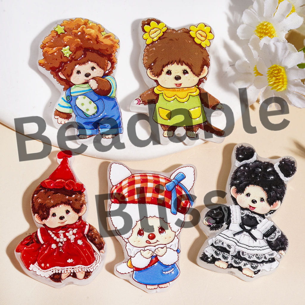Acrylic Beads Little Monkey Doll Character in Various Costume, Random Mix