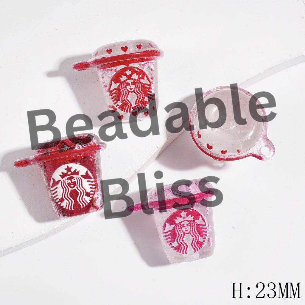 Acrylic Beads and Pendants with Coffee Cup in Pink and Red Series, Height 23MM Random Mix