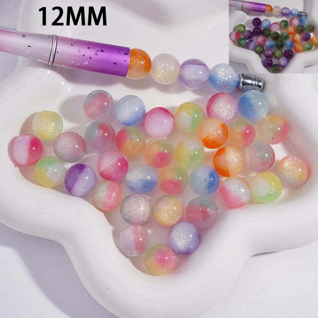 Acrylic Beads for Bracelets Color Changing with Glitter, Three Ombre Colors, 12MM, Random Mix