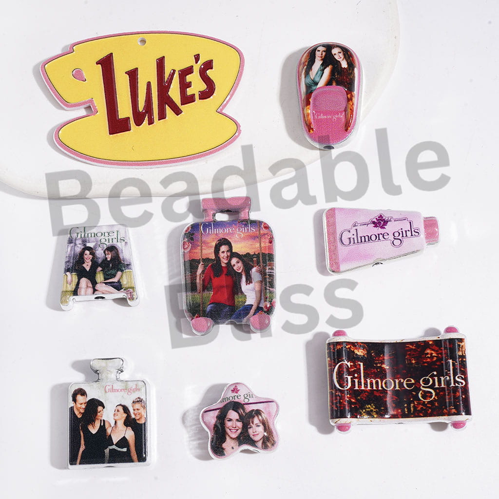 Gilmore Girl Character Series Acrylic Beads and Pendants, Silver Edge Design, Random Mix