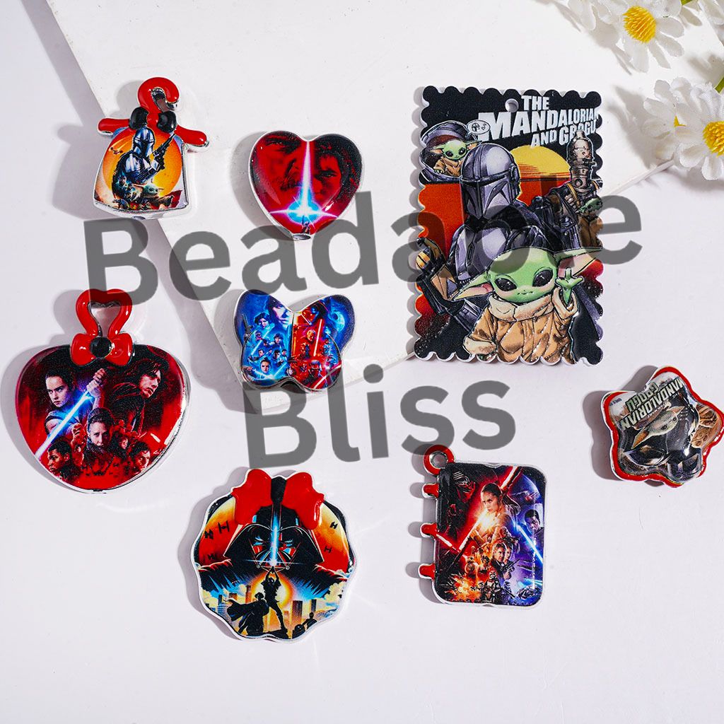 Acrylic Beads and Pendants with Space Saga Character Series, Random Mix