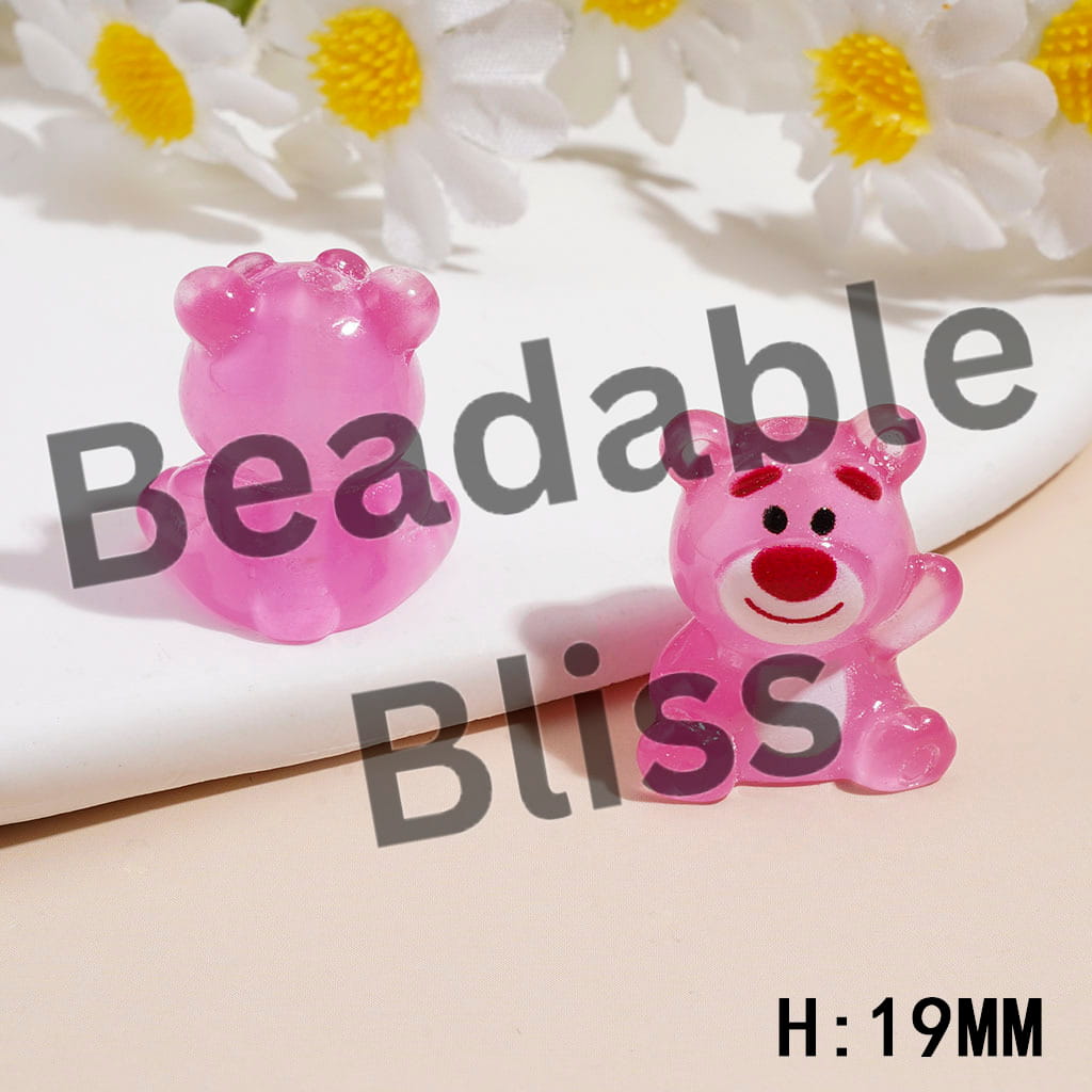Tiny Pink Bear Series Acrylic Beads, Height 19MM, Random Mix
