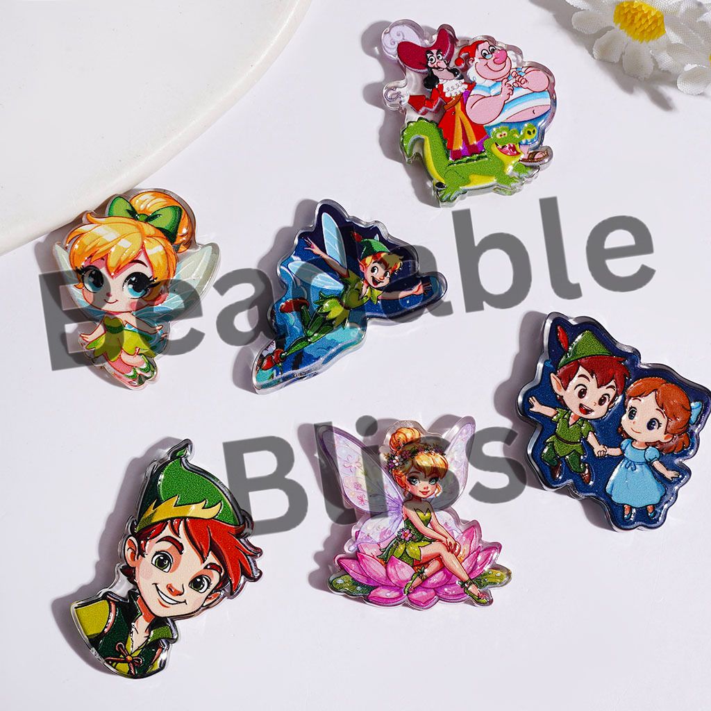 Acrylic Beads Flying Fairy and Boy Character Series, Semi-Clear, Random Mix