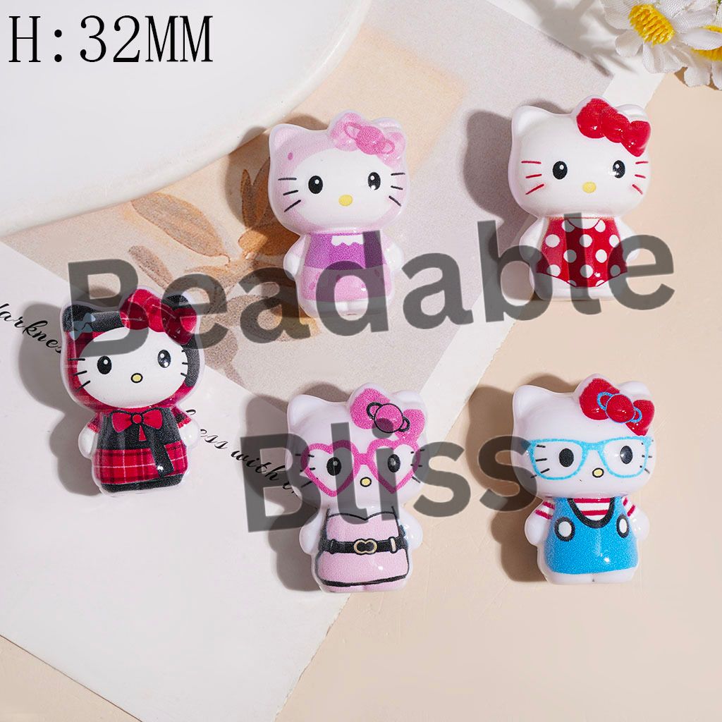 Acrylic Beads Cute Cat Character Series in Various Style, Height 32MM Random Mix