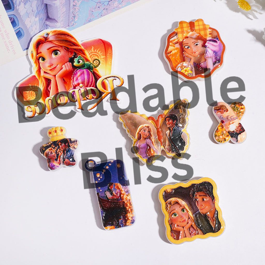 Couple Princess Characters Series Acrylic Beads and Pendants, Random Mix