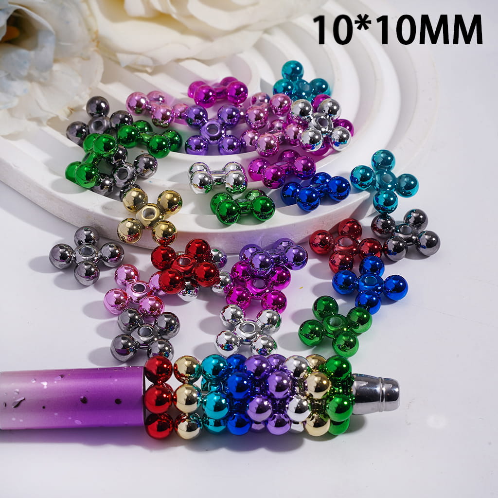 Acrylic Beads Metallic Colors with Mini Balls in Jenga Role,10*10MM, Random Mix