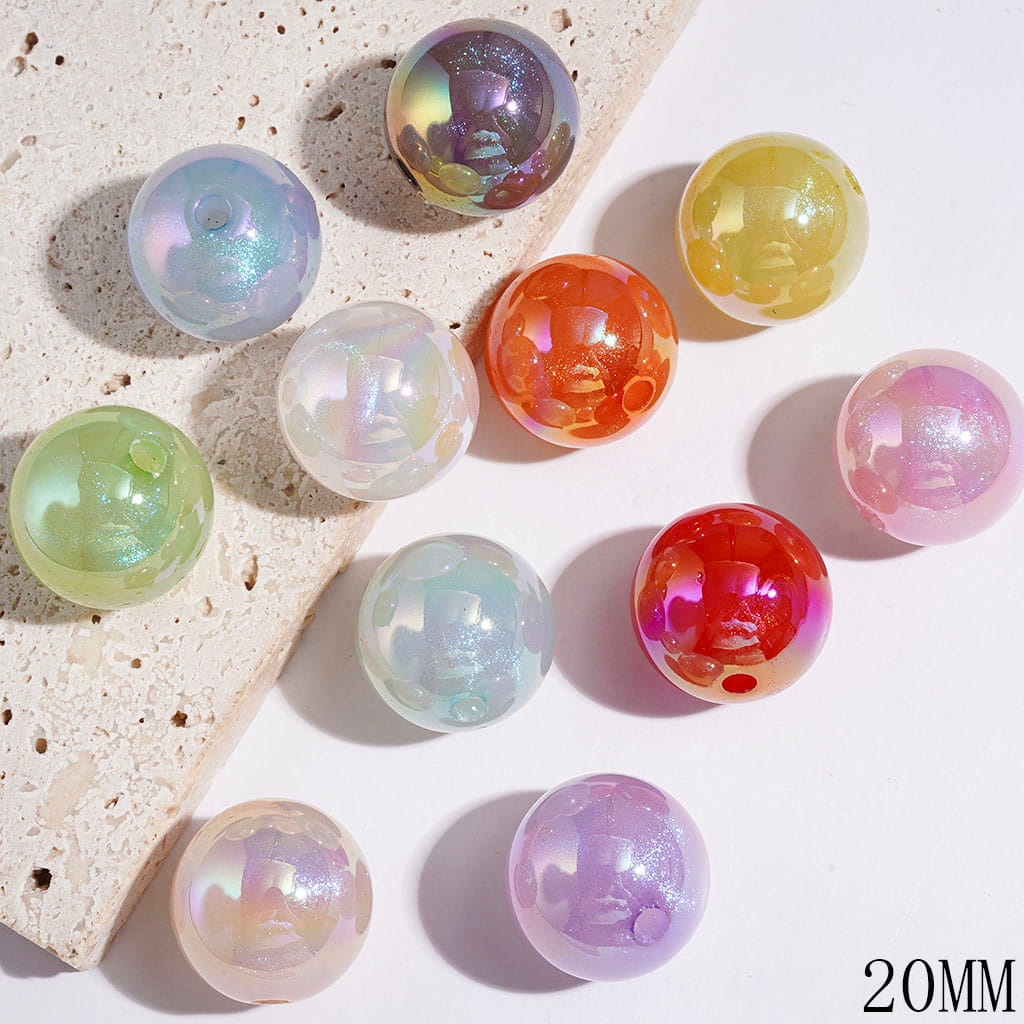 20MM UV-Coated Acrylic Beads with Glitter, Round Beads for DIY Bracelets Jewelry Accessories, Jelly Colors, Random Mix