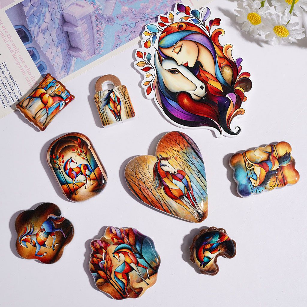 Horse and Girl Series Acrylic Beads and Pendants, Random Mix