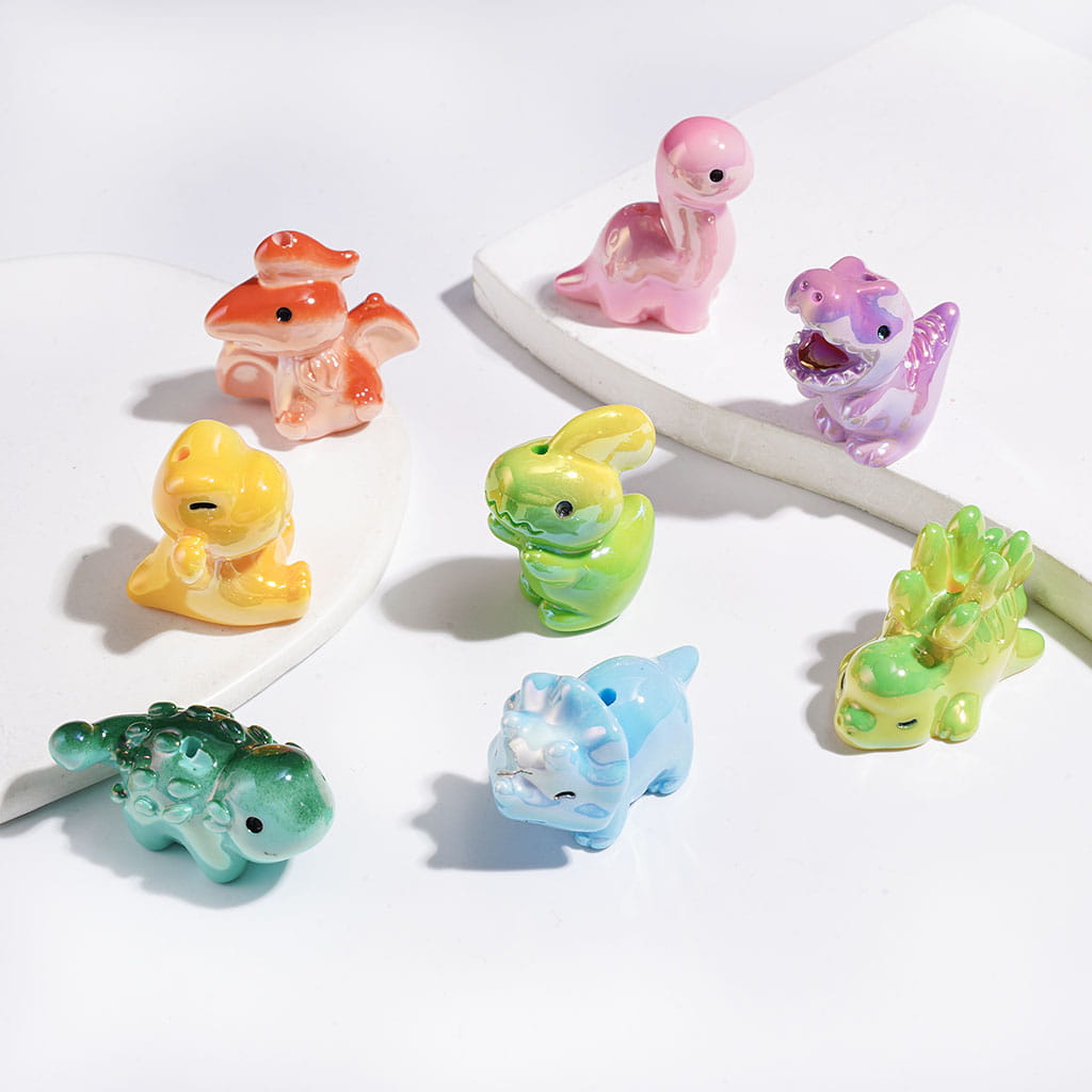 UV-Coated Cute Dinosaur Series Acrylic Beads, Random Mix