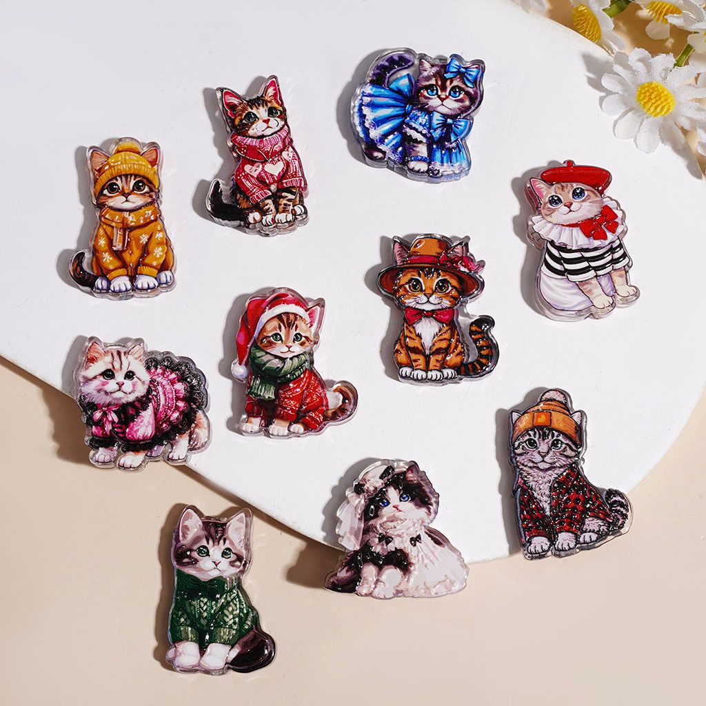 Acrylic Beads Pet Kitten Cat with Various Pet Clothes, Semi-Clear, Random Mix
