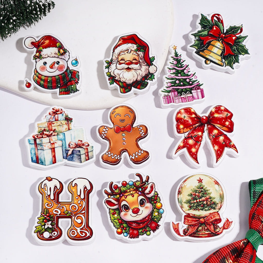 Christmas Tree Santa Claus Gift Box Gingerbread Deer Crystal Ball Bell Bowtie Acrylic Beads, Random Mix