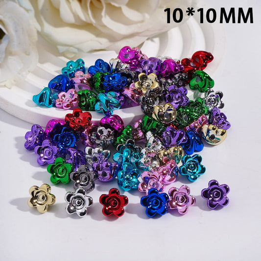 Acrylic Beads Charm Pendants Metallic Color Flower, 10*10MM, Random Mix (They Don't Fit the Pen)