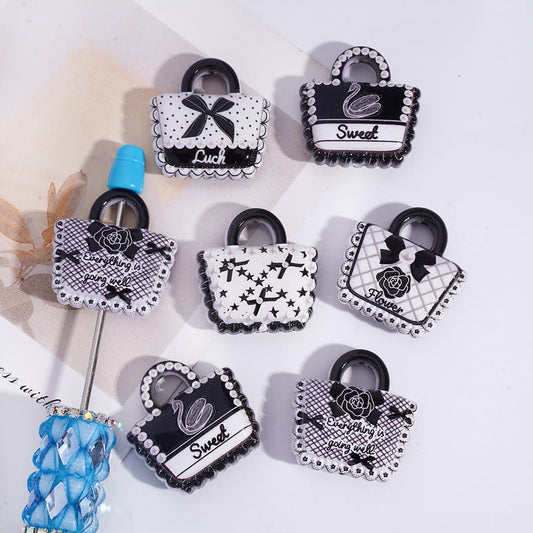 Acrylic Beads Pendant Beautiful Handbag, Black White Series, Random Mix
