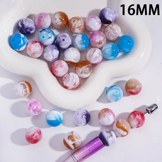 Acrylic Beads for Bracelets with Gold Glitter Creamy Cloud Texture, 16MM, Random Mix